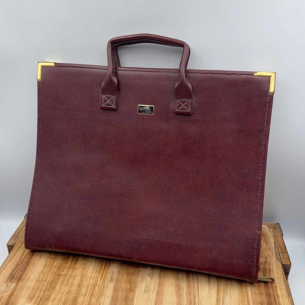 Hazel Briefcase Burgundy Faux Leather Document Binder Portfolio Vintage Business